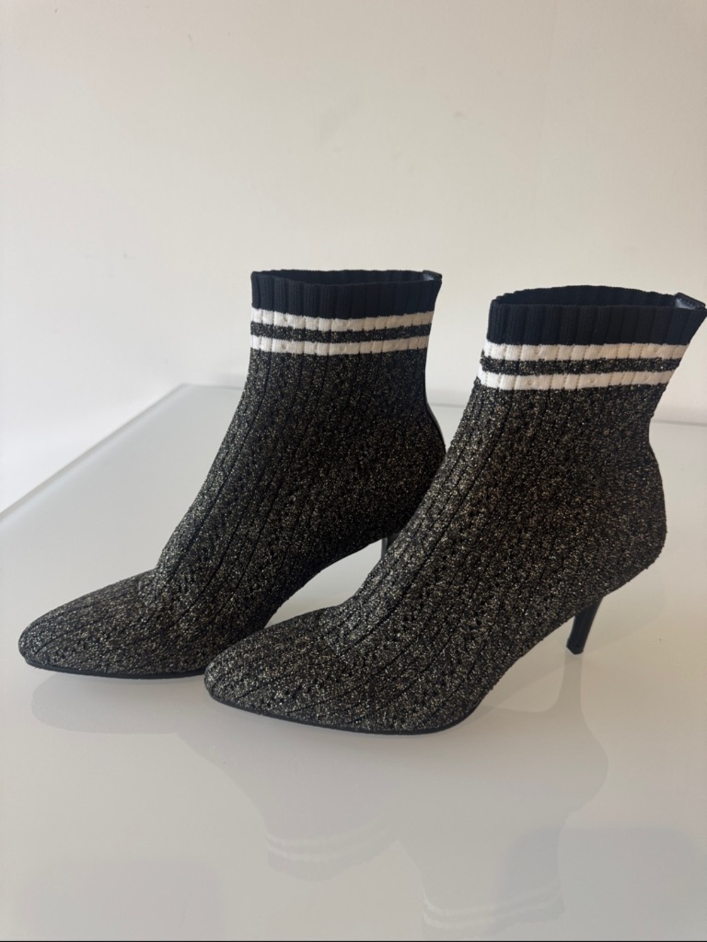 Stuart Weitzman Waverly Sock Bootie Black Metallic Size 7.5 - Picture 5 of 9